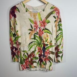 Tommy Bahama Women’s Cream Floral Sequin Knit Top Size Small